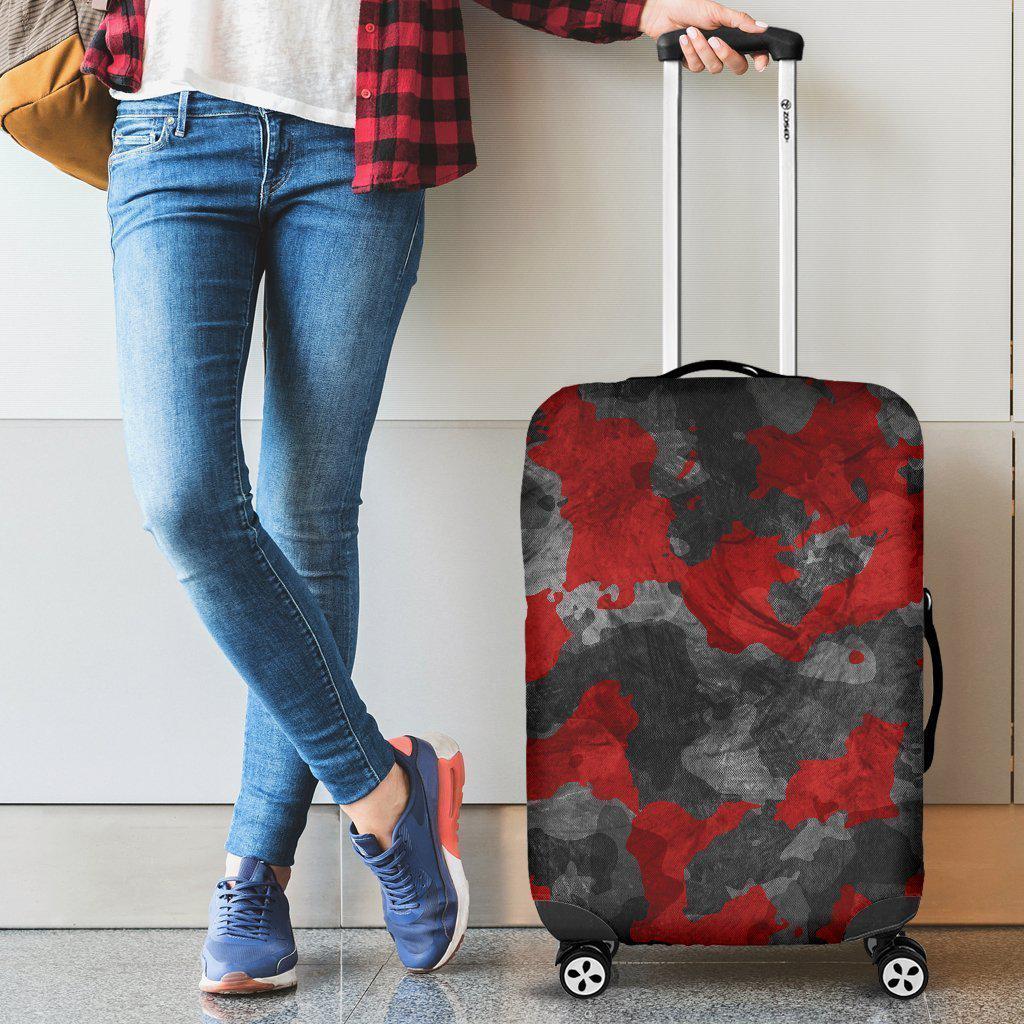 Black And Red Camouflage Print Luggage Cover GearFrost