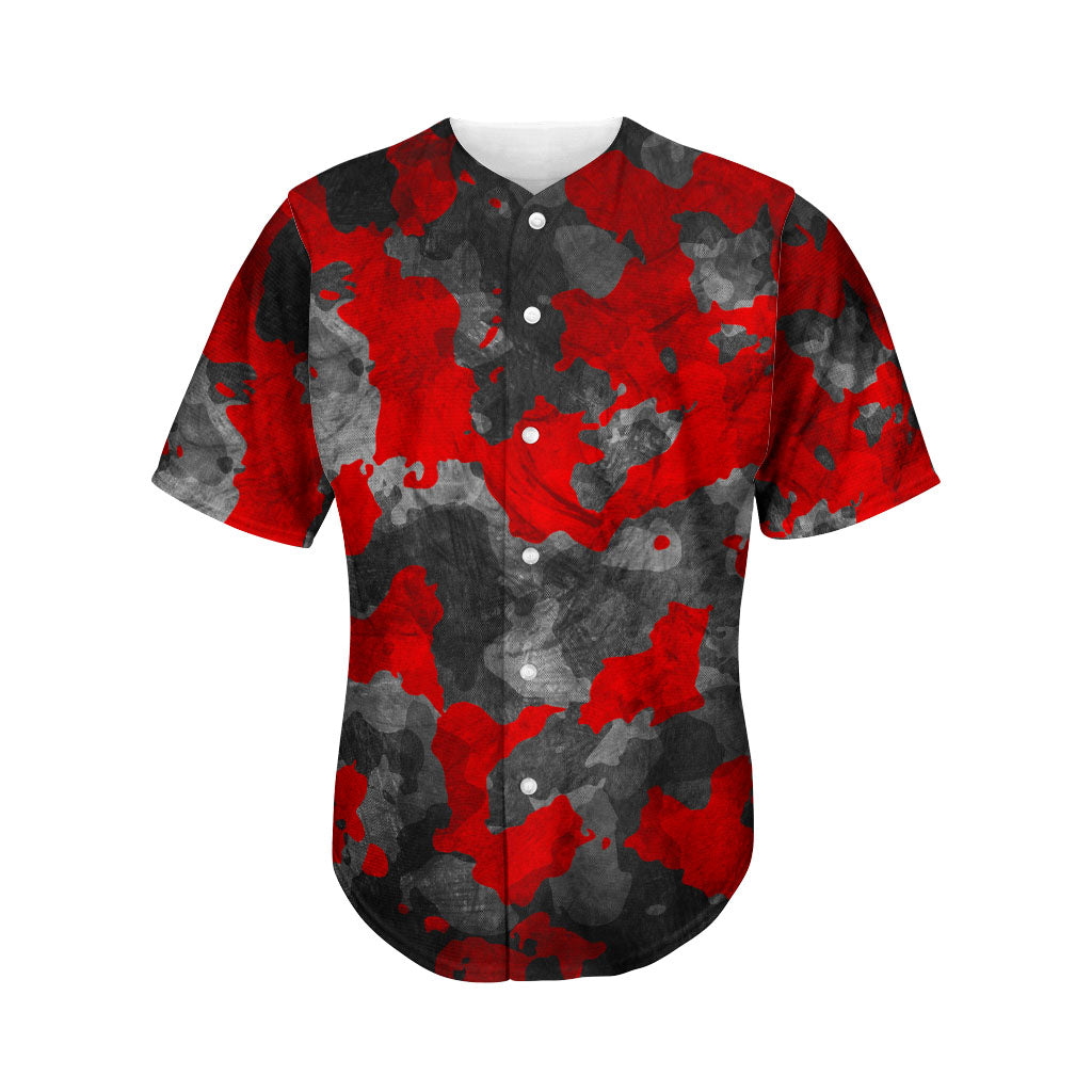 Black And Red Camouflage Print Men's Baseball Jersey