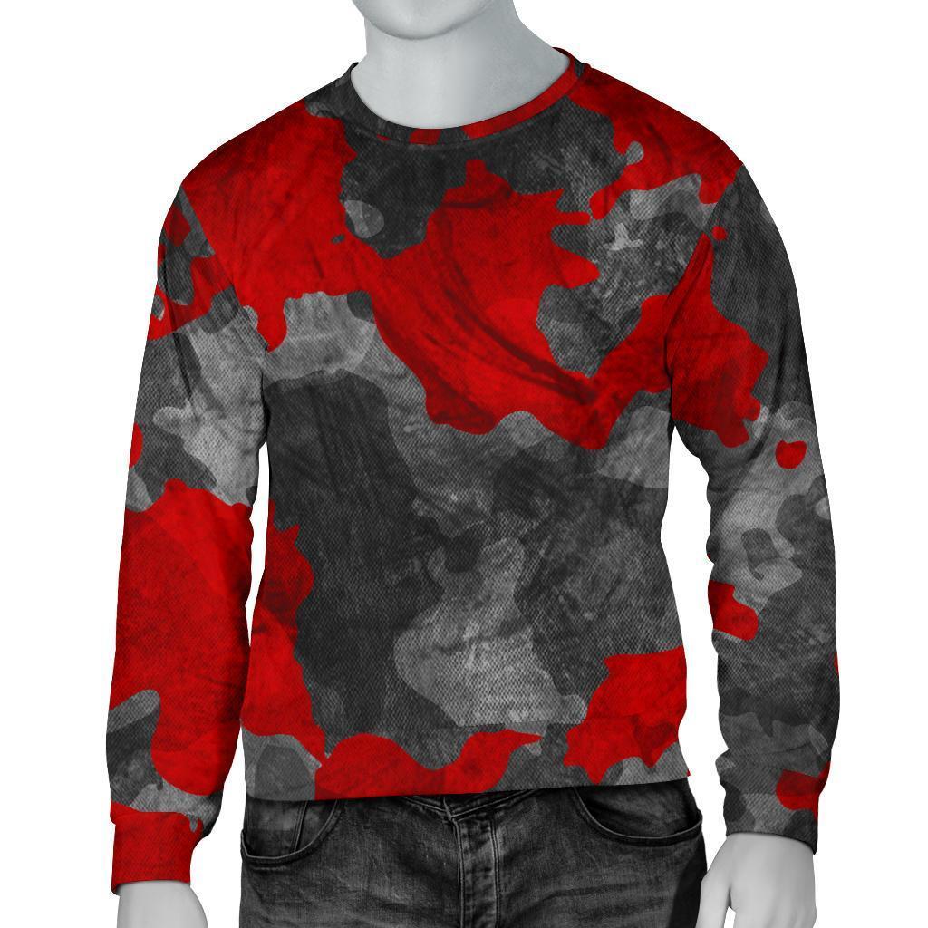 Black And Red Camouflage Print Men's Crewneck Sweatshirt GearFrost
