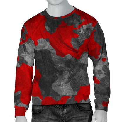 Black And Red Camouflage Print Men's Crewneck Sweatshirt GearFrost