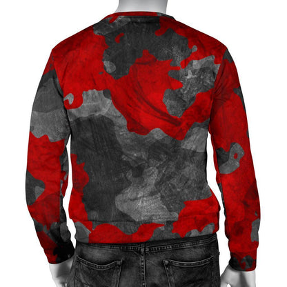 Black And Red Camouflage Print Men's Crewneck Sweatshirt GearFrost