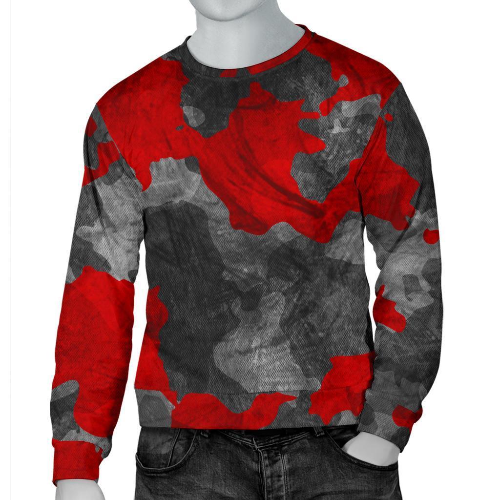 Black And Red Camouflage Print Men's Crewneck Sweatshirt GearFrost