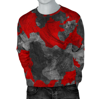 Black And Red Camouflage Print Men's Crewneck Sweatshirt GearFrost