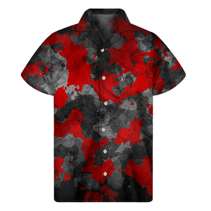 Black And Red Camouflage Print Men's Short Sleeve Shirt