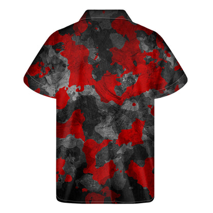 Black And Red Camouflage Print Men's Short Sleeve Shirt