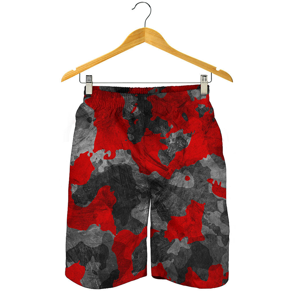 Black And Red Camouflage Print Men's Shorts