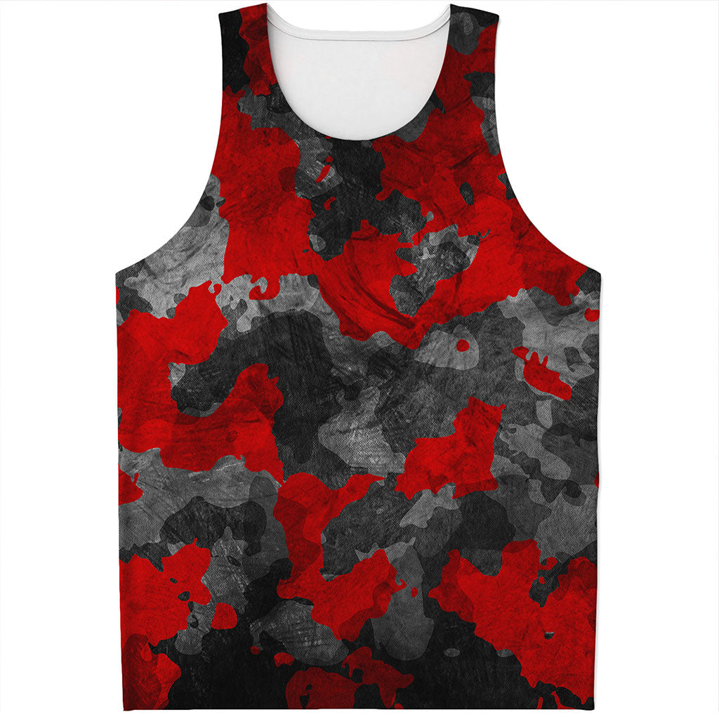 Black And Red Camouflage Print Men's Tank Top