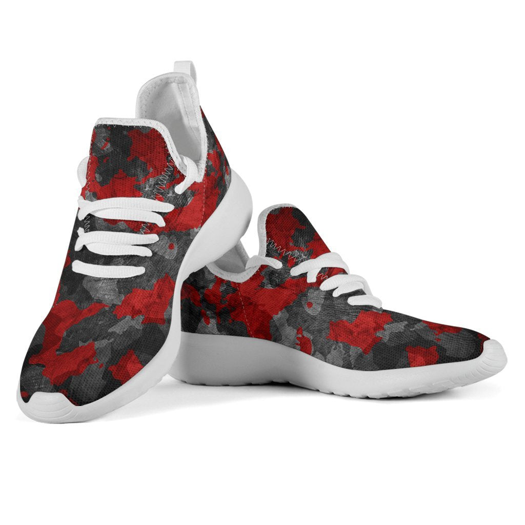 Black And Red Camouflage Print Mesh Knit Shoes GearFrost