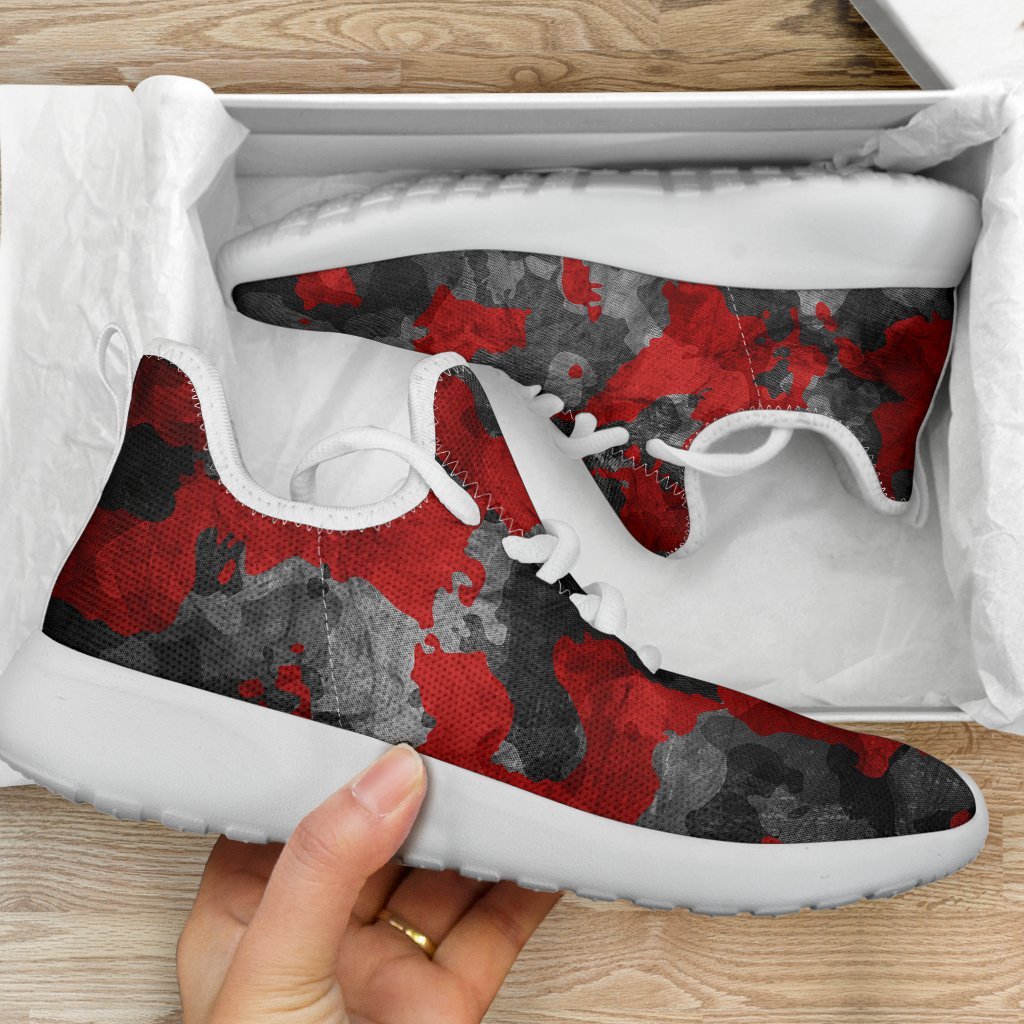 Black And Red Camouflage Print Mesh Knit Shoes GearFrost
