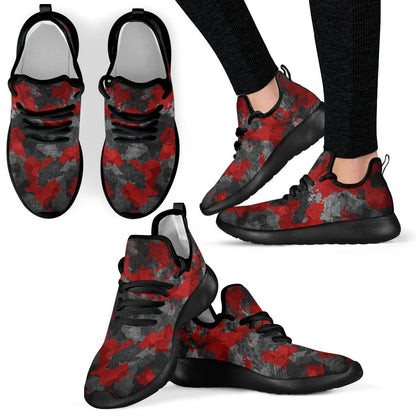 Black And Red Camouflage Print Mesh Knit Shoes GearFrost