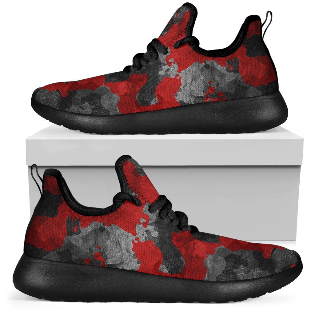 Black And Red Camouflage Print Mesh Knit Shoes GearFrost