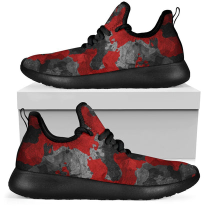 Black And Red Camouflage Print Mesh Knit Shoes GearFrost