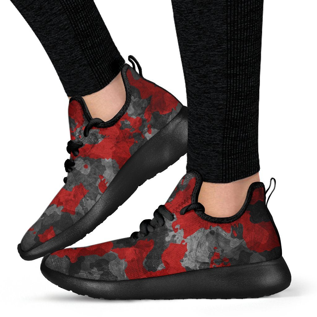 Black And Red Camouflage Print Mesh Knit Shoes GearFrost
