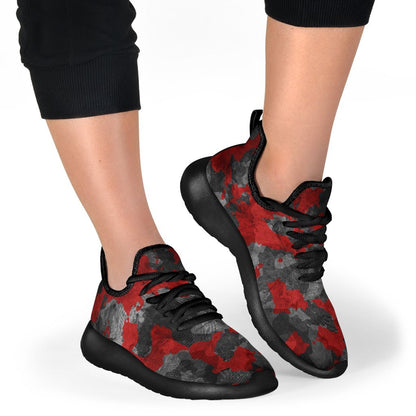 Black And Red Camouflage Print Mesh Knit Shoes GearFrost
