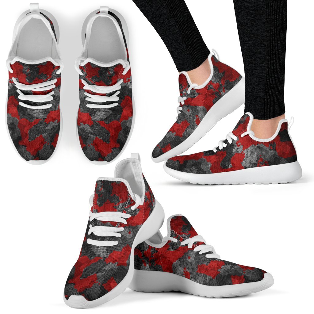 Black And Red Camouflage Print Mesh Knit Shoes GearFrost