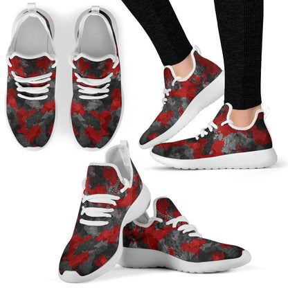 Black And Red Camouflage Print Mesh Knit Shoes GearFrost