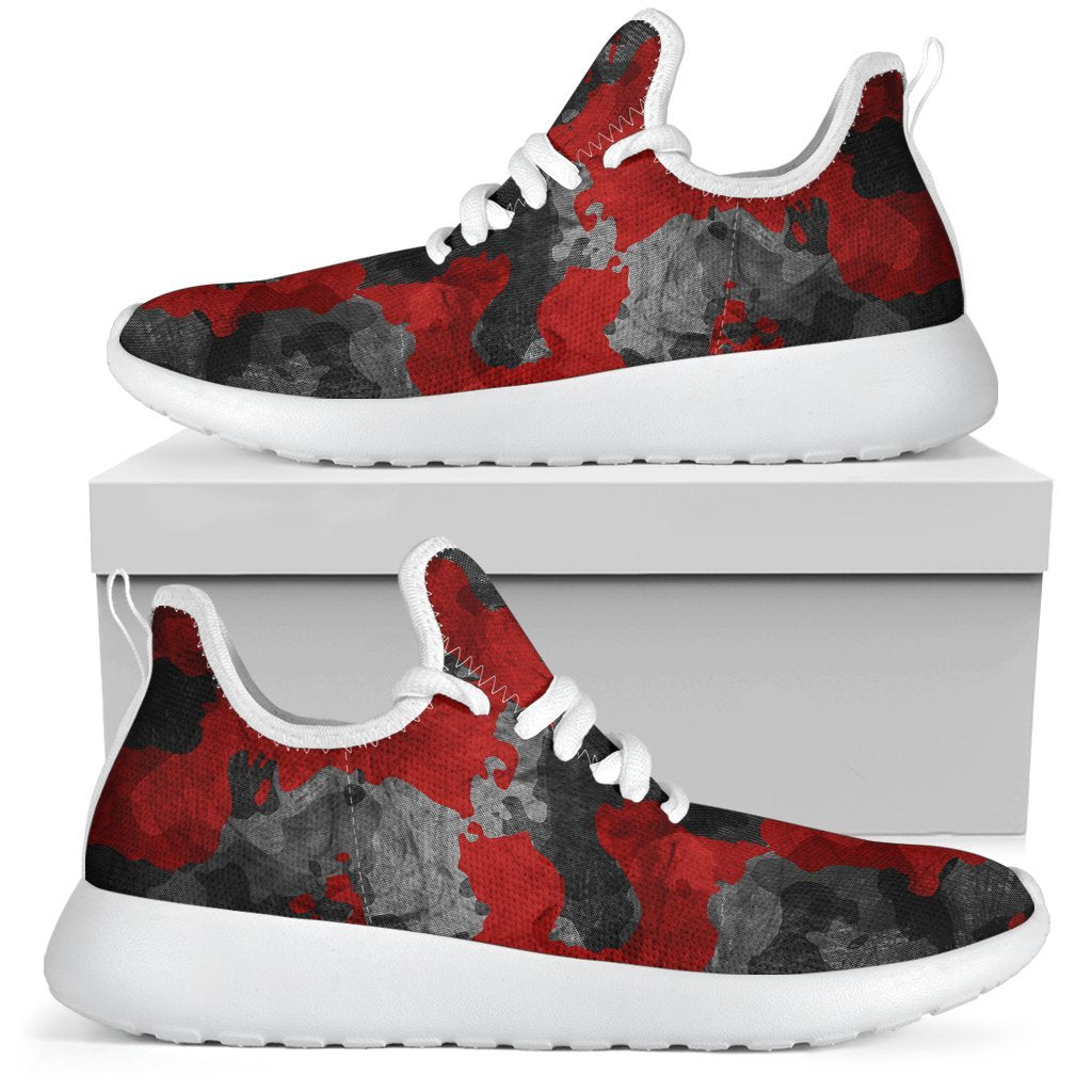 Black And Red Camouflage Print Mesh Knit Shoes GearFrost