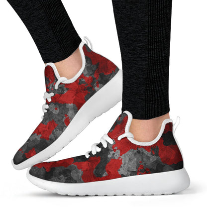 Black And Red Camouflage Print Mesh Knit Shoes GearFrost