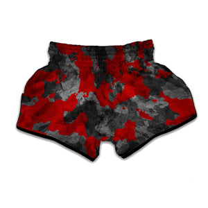 Black And Red Camouflage Print Muay Thai Boxing Shorts