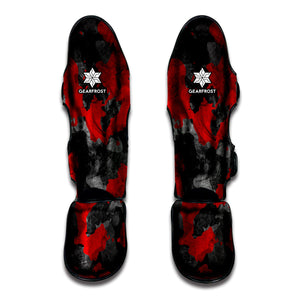 Black And Red Camouflage Print Muay Thai Shin Guard