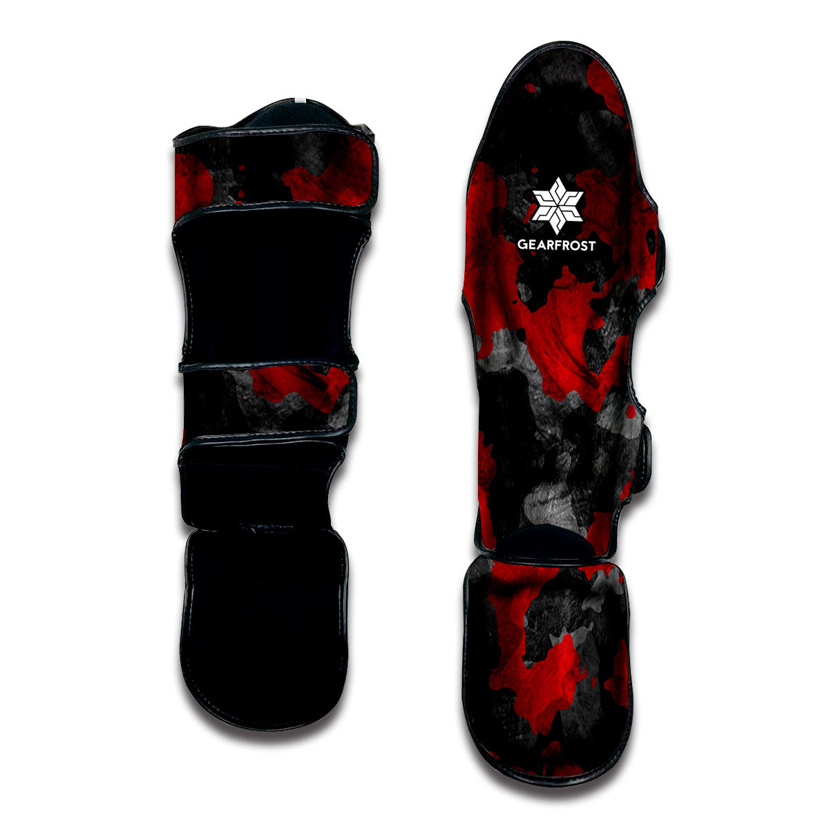 Black And Red Camouflage Print Muay Thai Shin Guard