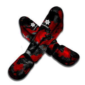 Black And Red Camouflage Print Muay Thai Shin Guard