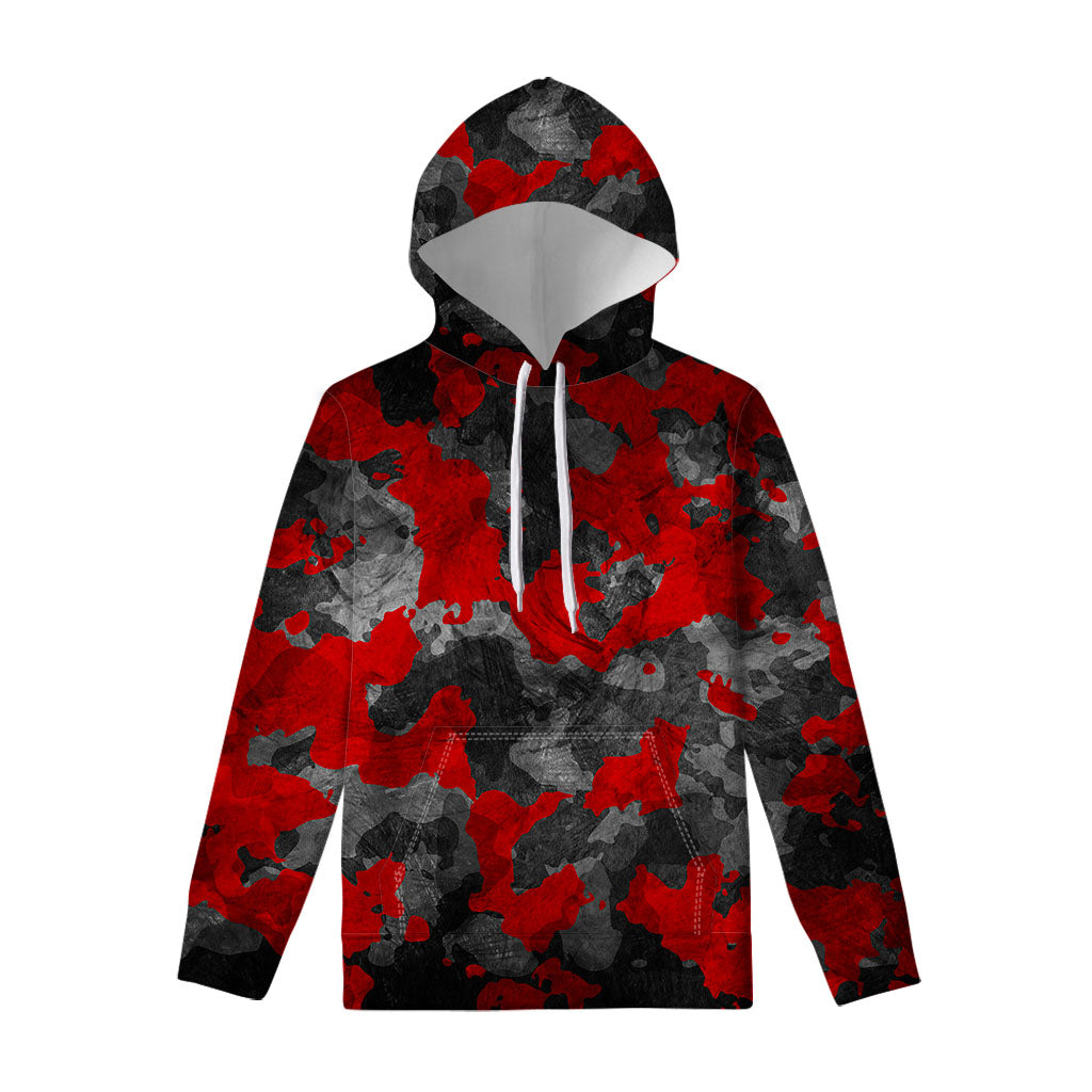 Black And Red Camouflage Print Pullover Hoodie