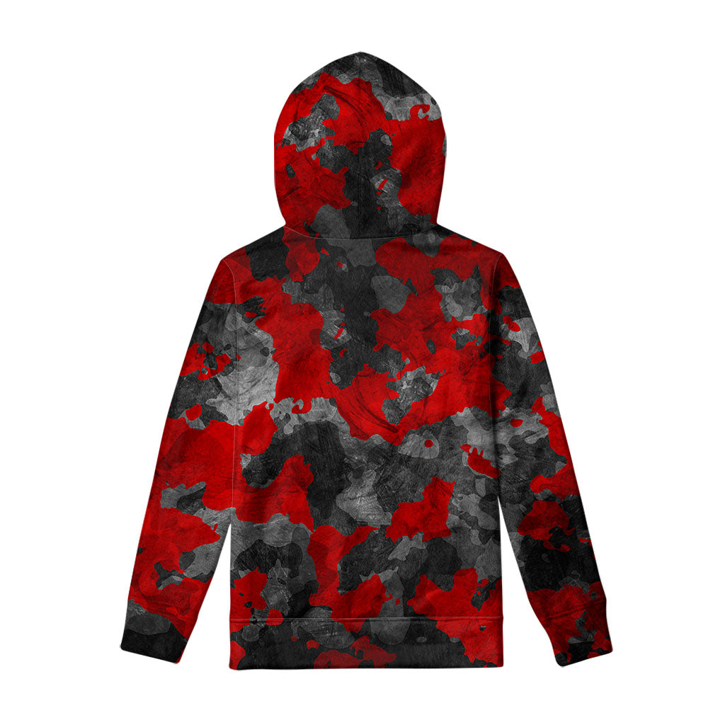 Black And Red Camouflage Print Pullover Hoodie