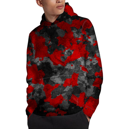 Black And Red Camouflage Print Pullover Hoodie