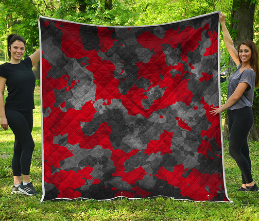 Black And Red Camouflage Print Quilt