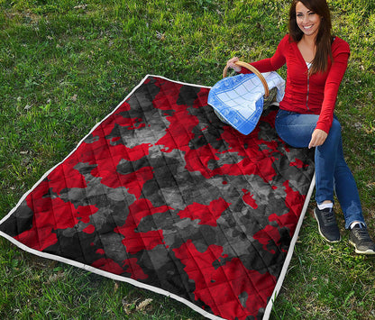 Black And Red Camouflage Print Quilt