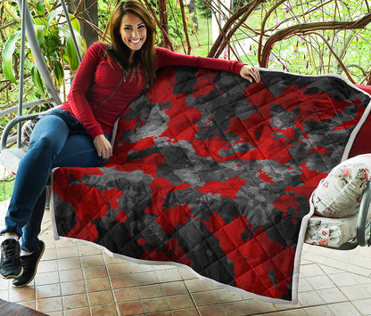 Black And Red Camouflage Print Quilt