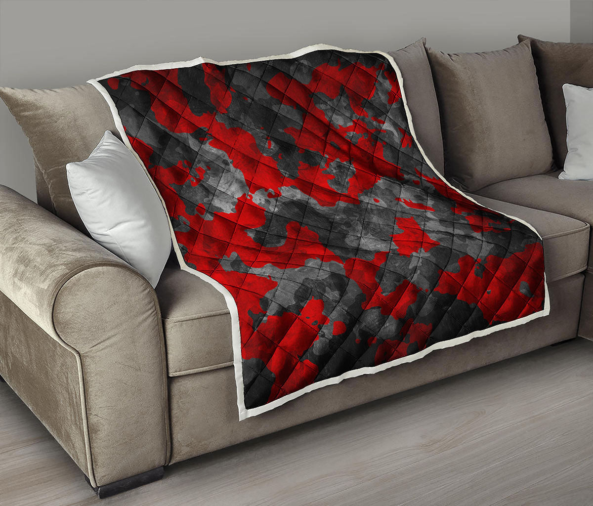 Black And Red Camouflage Print Quilt