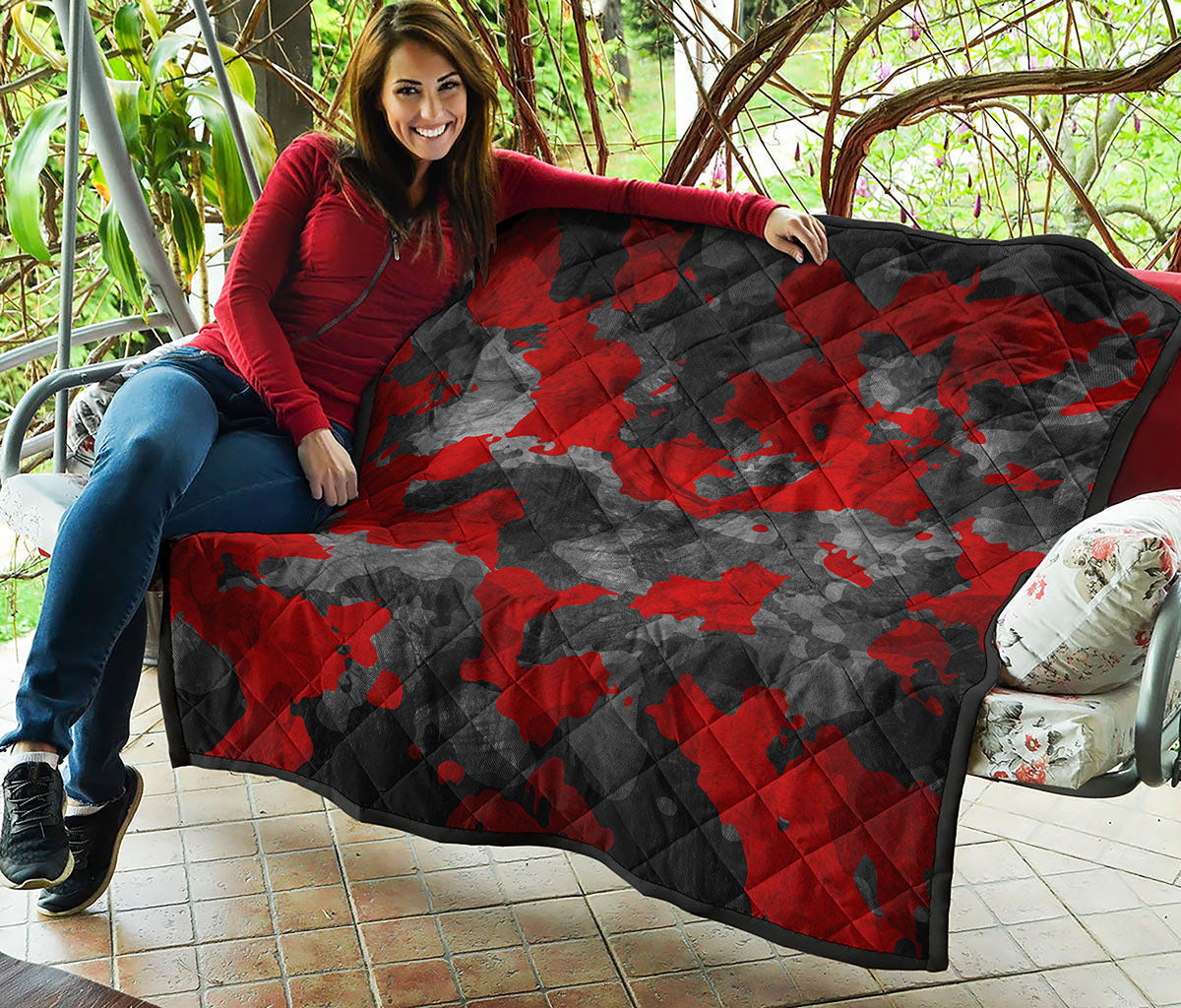 Black And Red Camouflage Print Quilt
