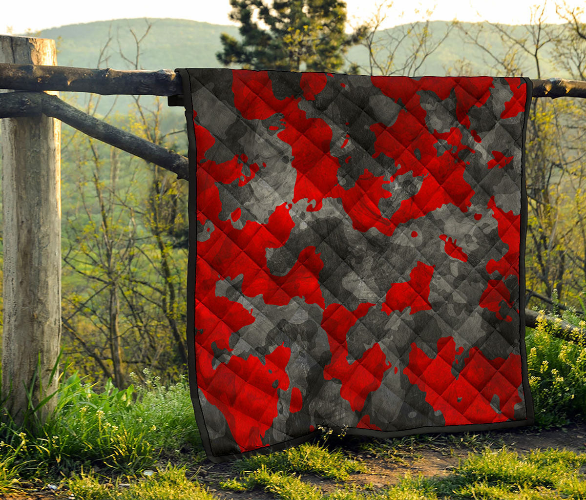 Black And Red Camouflage Print Quilt