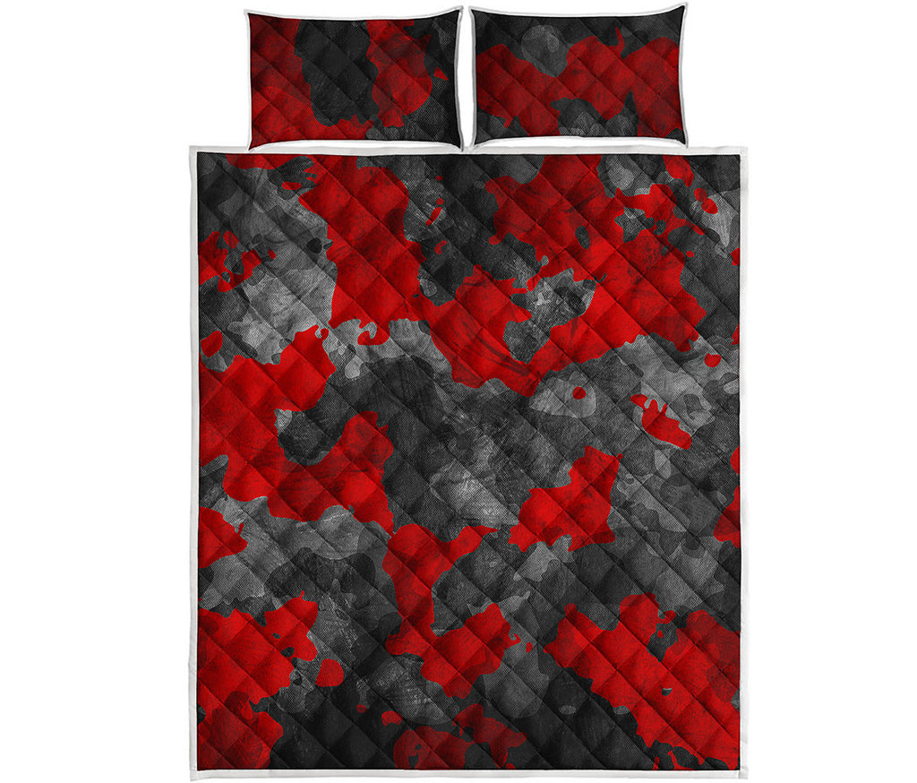 Black And Red Camouflage Print Quilt Bed Set