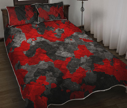 Black And Red Camouflage Print Quilt Bed Set