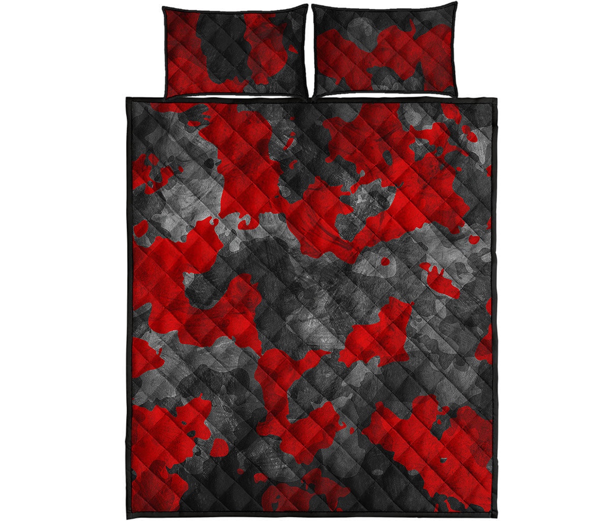 Black And Red Camouflage Print Quilt Bed Set