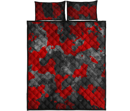 Black And Red Camouflage Print Quilt Bed Set