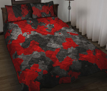 Black And Red Camouflage Print Quilt Bed Set