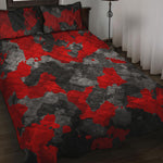Black And Red Camouflage Print Quilt Bed Set
