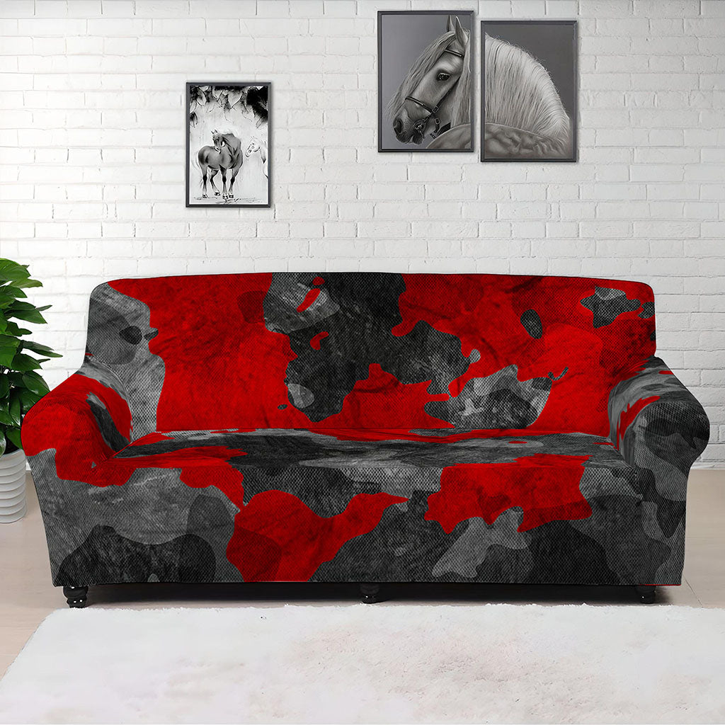 Black And Red Camouflage Print Sofa Cover