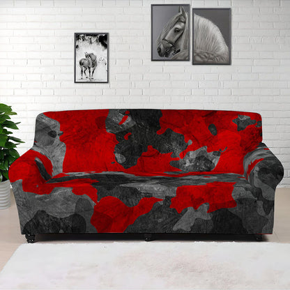 Black And Red Camouflage Print Sofa Cover