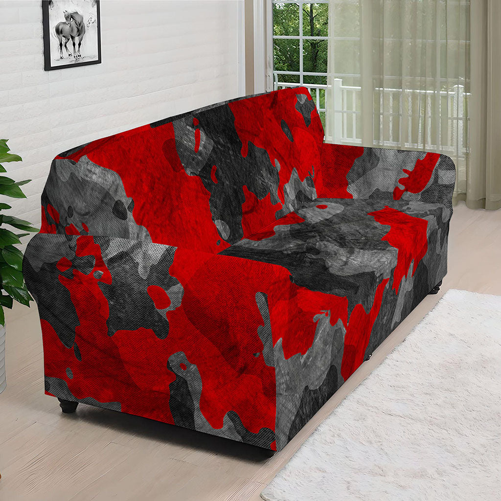 Black And Red Camouflage Print Sofa Cover