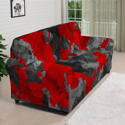 Black And Red Camouflage Print Sofa Cover