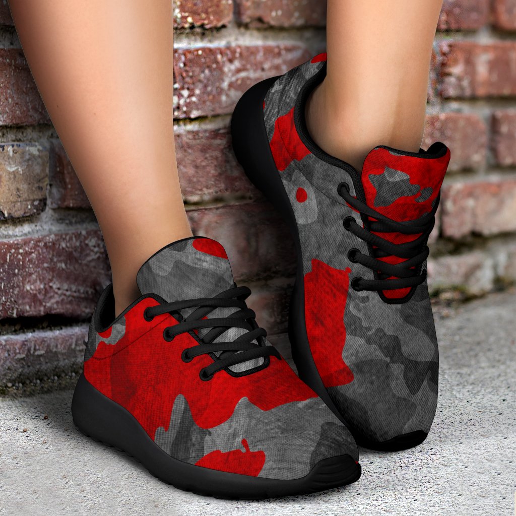 Black And Red Camouflage Print Sport Shoes GearFrost