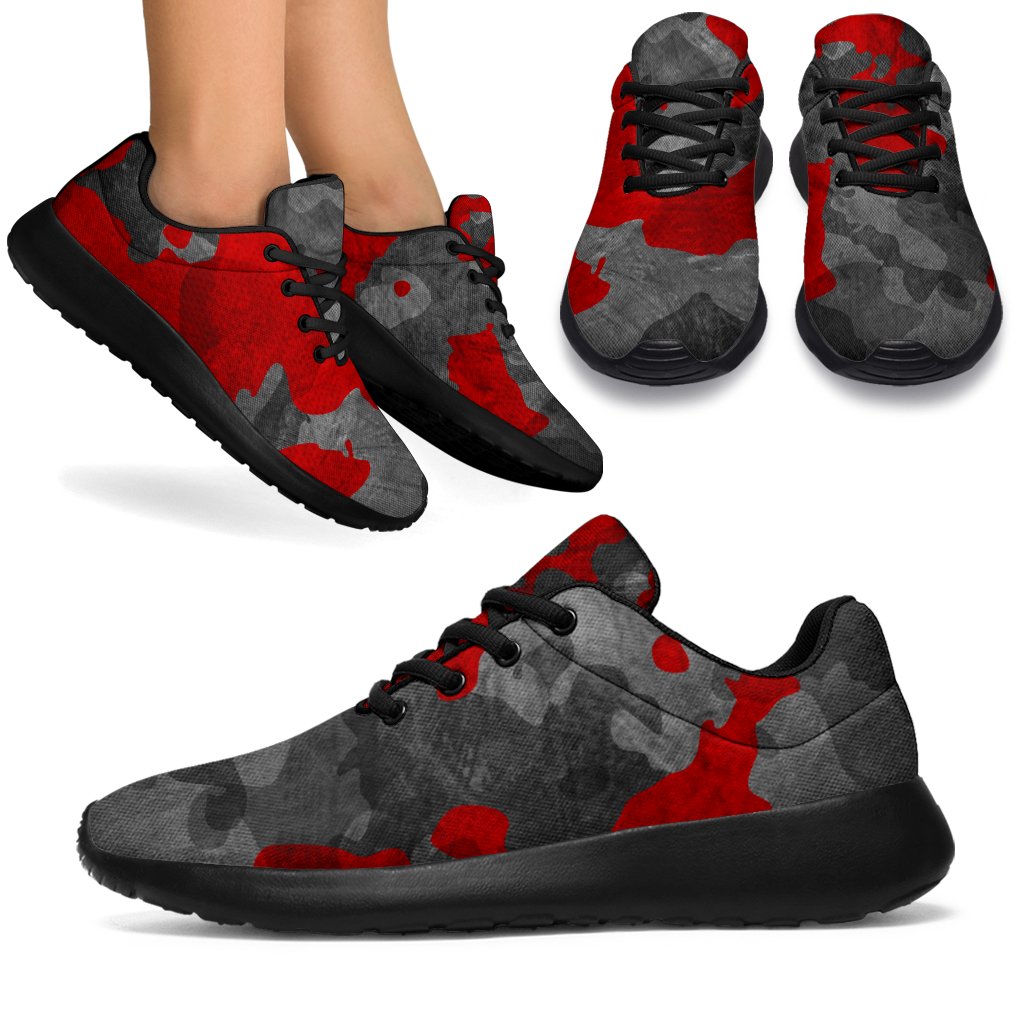 Black And Red Camouflage Print Sport Shoes GearFrost