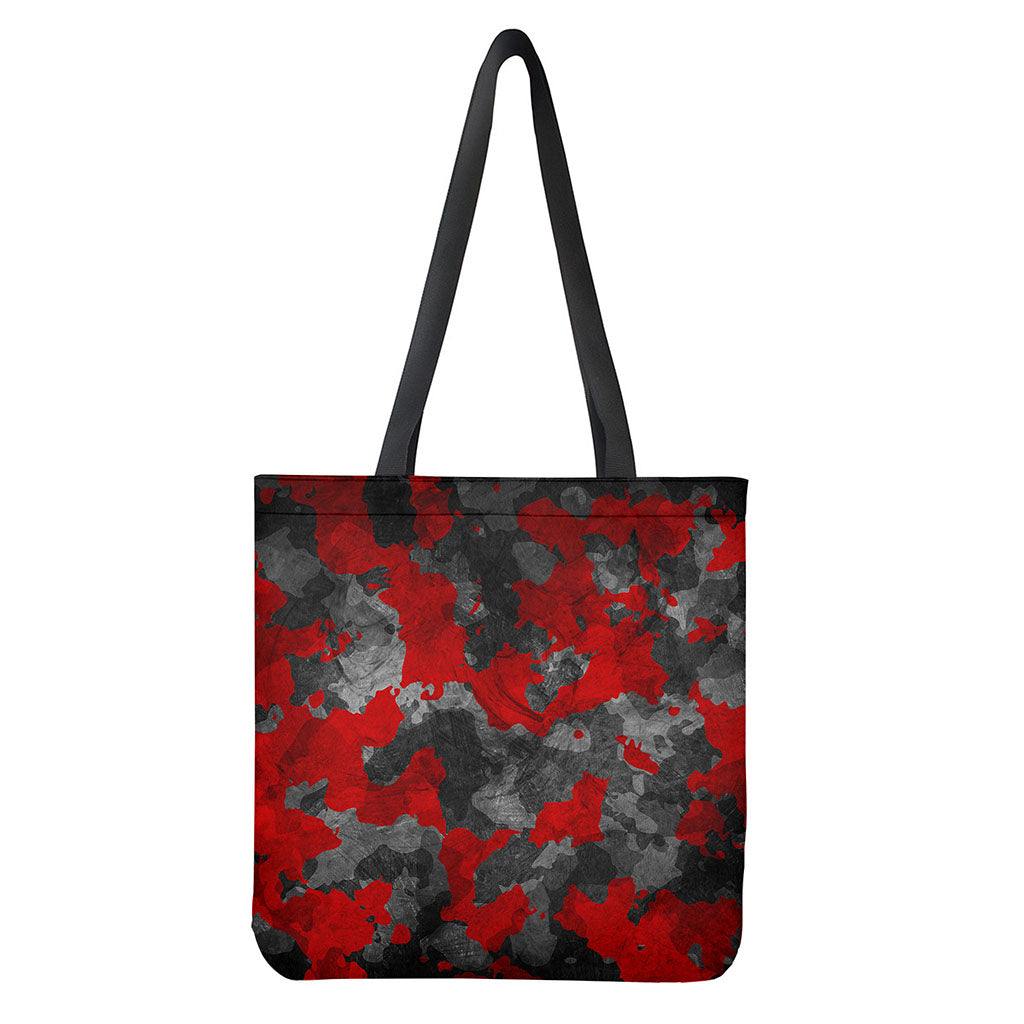 Black And Red Camouflage Print Tote Bag