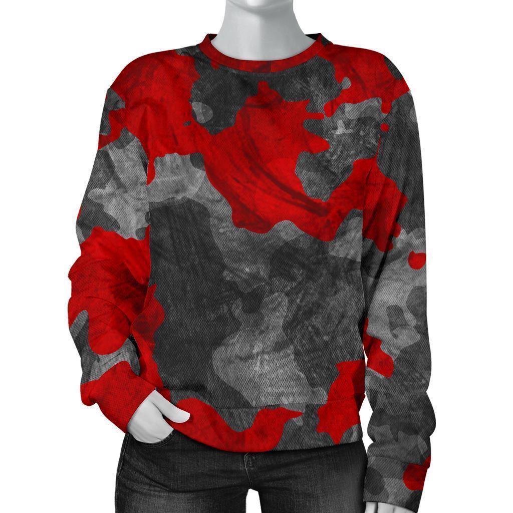 Black And Red Camouflage Print Women's Crewneck Sweatshirt GearFrost