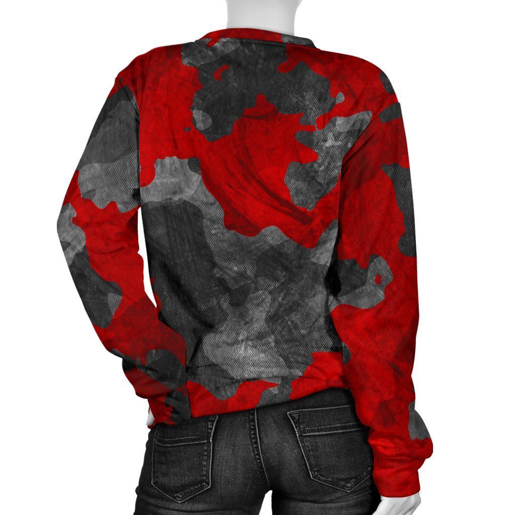 Black And Red Camouflage Print Women's Crewneck Sweatshirt GearFrost